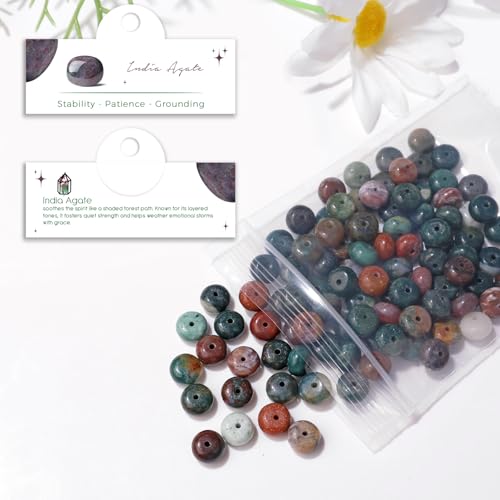 Raicegs 100pcs 5×8mm Rondelle India Agate Beads Natural Gemstone Beads Abacus Disk Stone Loose Beads for Jewelry Making DIY Bracelets Necklace - color: India Agate, size: 5×8mm Rondelle