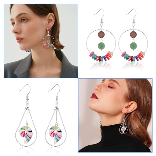 372Pcs Earrings Beading Hoop Set with 72 Earring Finding Teardrop Round Beading Hoop Earrings Bulk with 100 Hooks,100 Jump Ring,100 Ear Backs for DIY Jewelry Making Earrings Making Supplies(White K) - color: 372Pcs-White K