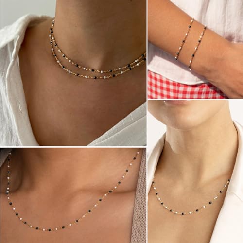 33 Feet Stainless Steel Enamel Chains Bulk, 2mm 304 Stainless Steel White Black Enamel Beaded Cable Link Chain Roll Spool for Jewelry Making - color: Stainless Steel White Black Beads
