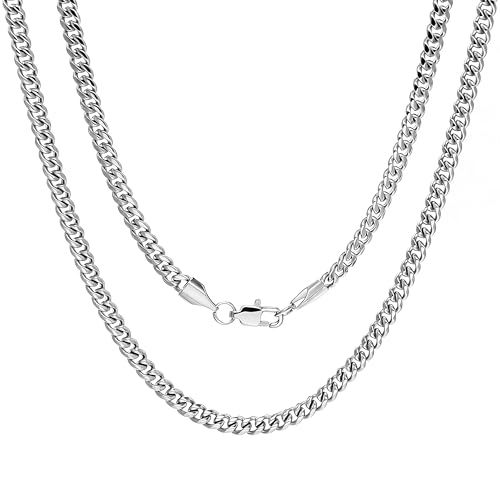 4/6mm Cuban Link Chains for Men - Gold/Silver Plated Stainless Steel Miami Curb Chain Necklace - No Tarnish Hip Hop Mens Jewelry, 18"/20"/22"/24" - color: 4MM Silver Chain, size: 22inch