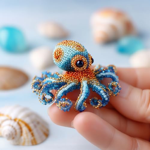 Octopus Bead Embroidery Kit, 3D Ocean Creatures, Glass Beads, Beginner-Friendly DIY Craft, Therapeutic Embroidery, Wall Art, Stress-Relieving, for Crafters and Decor. (2PCS Octopus) - color: Octopus