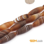 GEM-Inside 10x30mm Olivary Botswana Agate Loose Beads for Jewelry Making 15" - size: Brown-10x30mm-Matte