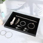 Velvet Jewelry Trays 4 Pcs Black Stackable Jewelry Organizer Trays for Earring Necklace Bracelet Ring Jewelries Storage Display Case - color: Black-4pcs