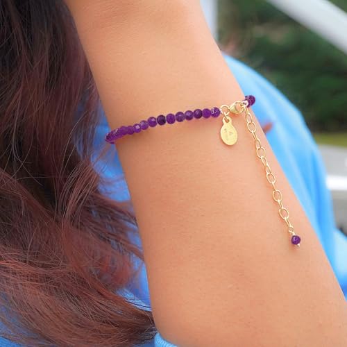 Faceted Bracelet for Women, Certified 925 Sterling Silver with 18K Gold Vermeil Healing Crystal Bracelets for Women - Crystals and Healing Stone Bracelet Women Jewelry for Gift - color: Ruby