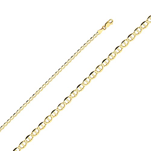 Ioka - 14K Yellow Solid Gold 3.4mm Flat Mariner Chain Necklace with Lobster Clasp