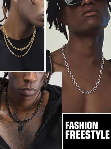 ChainsHouse Stainless Steel Cable Chain Necklaces for Men Women, 3mm/5mm/7mm/9mm/12mm 18K Gold/Black Plated Mens Cable Link Chains, 18"-30" Length - Send Gift Box - color: b: stainless-5mm, size: 18 Inches