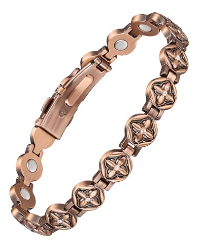 Jecanori Pure Copper Bracelet for Women,Copper Magnetic Bracelet With 3500 Gauss Magnets, Adjustable Jewelry Gift with Sizing Tool - color: Flower