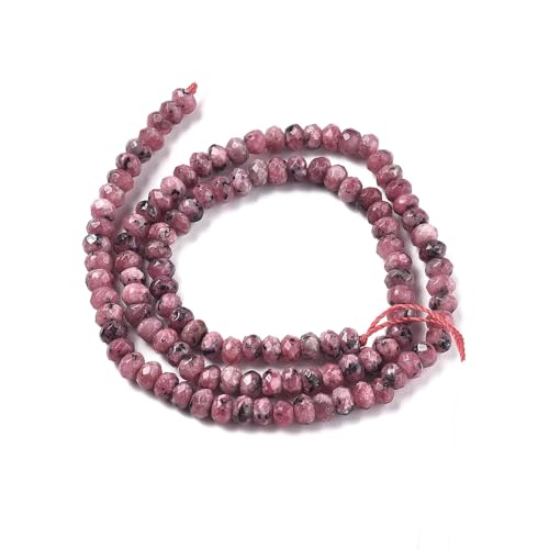 115pcs Faceted Natural Jade Stone Beads 4x2mm Dyed Stone Rondelle Disk Loose Spacer Beads for Jewelry Making Design Friendship Bracelet Necklace Keychain Lanyard Ornament, Pale Violet Red - color: Pale Violet Red