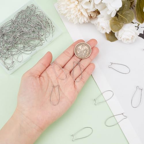 1 Box 120Pcs Kidney Wire Earring Hooks Silver Earring Wires Stainless Steel U Shaped Ear Wires Teardrop Dangle Drop Long Earring Findings for Jewelry Making Supplies DIY Craft Women Beginner - size: 33x13.5x0.6mm