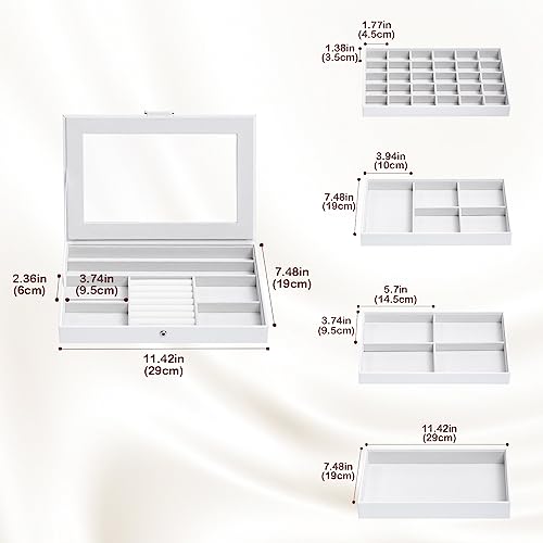 ProCase 5 Layers Stackable Jewelry Tray Box, Stackers Jewelry Trays for Dresser Drawer Storage, Jewelry Organizer Case with Lid -White