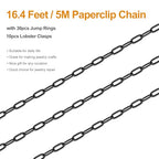 Kyutong 5 Meters Stainless Steel Necklace Chains Bulk on Roll Small Paper Clip Links with Jewelry Connectors Black Paperclip Craft Chain for Men Women DIY Handcrafts - color: black paperclip