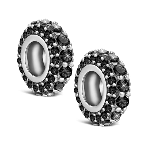 KEQ 925 Silver Spacer Stopper Bead Charms Clearance for Pandora Bracelets Birthstone CZ Always Stopper Mother's Day Jewelry Christmas Gifts for Mom Grandmom Granddaughter Wife Sisters Friends - color: Black, size: 2Pcs