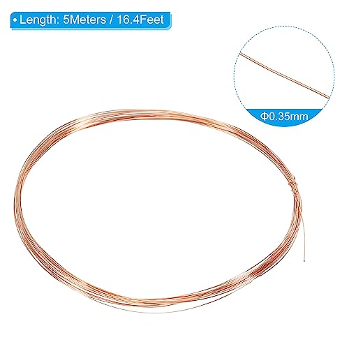 PATIKIL 16.4 Feet Solid Bare Copper Wire, 28 Gauge 99.9% Pure Copper Wire 0.35mm Soft Beading Wire Metal Plant Stem Ties for Jewelry Craft (5m) - size: 0.35mmx5m