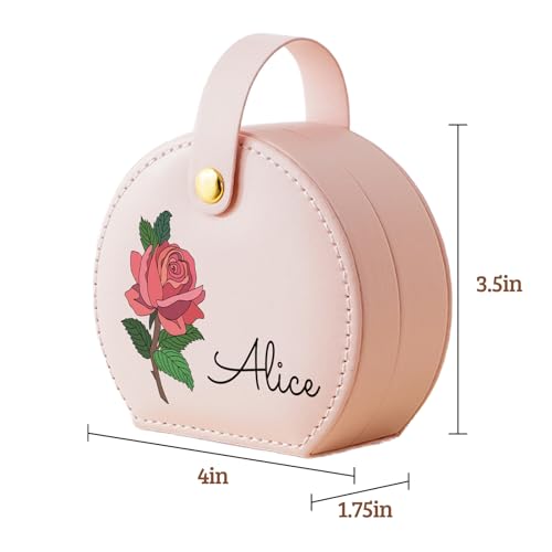 Personalized Travel Jewelry Case, Custom Leather Customized Jewelry Organizer Box w/Name & Birth Flower Month - Birthday Gifts for Women Mom Jewelry Travel Case - style: 01-Birthflower