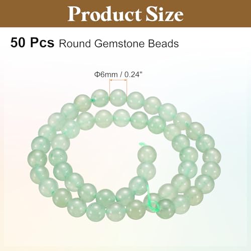HARFINGTON 50pcs Natural Stone Beads 6mm Green Aventurine Round Gemstone Stone Loose Beading Real Genuine Smooth Balls Bead for Jewelry Making Bracelets Necklace Earrings DIY - color: Green Aventurine, size: 6mm