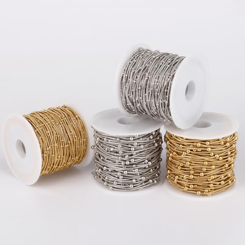 33 Feet Gold Snake Chains Roll, 1mm 18K Gold PVD Plated 304 Stainless Steel Round Satellite Snake Chain Bulk Spool for Jewelry Making DIY Craft - color: Small Beads Gold Satellite Snake Chains