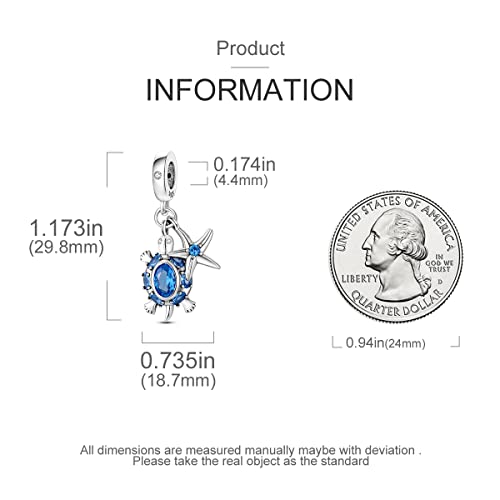 MULA 925 Sterling Silver Charms for Bracelets and Necklaces Lipstick and Bag Dangle Pendants Tower Camera Beads Jewelry Charms for Women - color: Blue Turtle and Starfish Charm