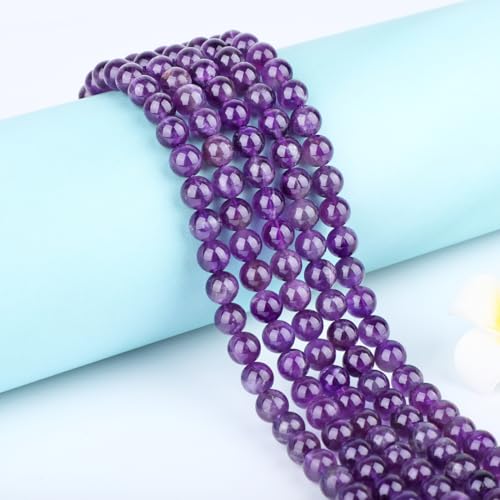 Natural Stone Beads Round Genuine Real Stone Beading Strand Loose Gemstones DIY Smooth Bead for Bracelet Necklace Earrings Jewelry Making (Amethyst, 8mm 45 Pieces) - color: Amethyst, size: 8mm 45pcs
