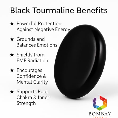 Black Tourmaline Worry Stone – Genuine Polished Palm & Thumb Crystal for Stress Relief, Grounding, Root Chakra Support & Travel Mindfulness Gift - color: Black Tourmaline