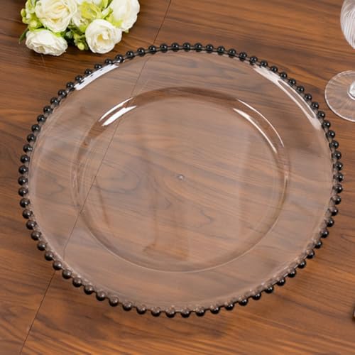 13" Charger Plates - Set of 24 - Clear/Black Round Acrylic Disposable Chargers with Beaded Rim, Ideal for Dinner Party Wedding Bulk Events - color: Clear/Black, size: 13" Charger Plate, 24 Pack