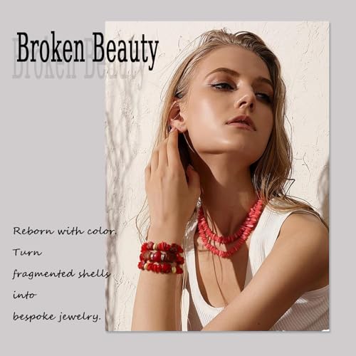 Chip Shells, 260pcs 5-8mm Irregular Beads with Holes, Light Red Shell & Crystal Chip Beads for Jewelry Making - color: Light Red