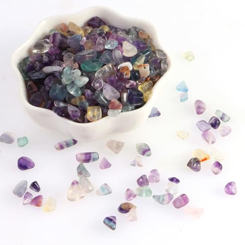 400pcs Natural Chip Stone Beads Fluorite 5-8mm Irregular Gemstones Healing Crystal Drilled DIY Loose Rocks Bead Crystal for Bracelet Necklace Jewelry Making Crafting, SSZZ-1 - color: Fluorite