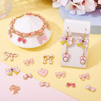 Craftdady Enamel Dangle Charms Pendant Food Animal Flower Cute Charms Colorful Metal Fruit Pendants Hang Ornament for Craft Bracelet Necklace Earring Key Chains Jewelry Making - color: Pink Bowknot
