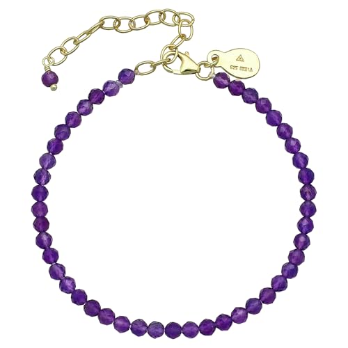 Faceted Bracelet for Women, Certified 925 Sterling Silver with 18K Gold Vermeil Healing Crystal Bracelets for Women - Crystals and Healing Stone Bracelet Women Jewelry for Gift - color: Amethyst