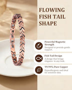 Copper Bracelets for Women, Ultra Strength Magnetic Therapy Bracelet for Pain Relief with Neodymium Magnets, Adjustable Jewelry Gift with Sizing Tool - color: Copper Fish-tail