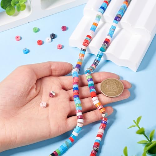 Craftdady 214 pcs Natural Stone Heishi Beads for Jewelry Making 6 mm Synthetic Imperial Jasper Disc Spacer Beads Flat Round Loose Gemstone Beads for Bracelet Earrings Necklace Making - color: Colorful, 6mm