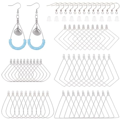 UNICRAFTALE About 180pcs 5 Types Hypoallergenic Hollow Hoop Earring Stainless Steel Earring Hooks with Wire Pendants and Plastic Ear Nuts for DIY Earrings Jewelry Making Stainless Steel Color - color: Metal Color/5 Styles, size: 40mm-56.5mm long