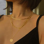 LANE WOODS Gold Plated Necklaces for Women - Multilayer Coin Medallion Pendant Necklace Adjustable Layering Choker Necklaces Chain Set Jewelry - style: Sunburst-Gold