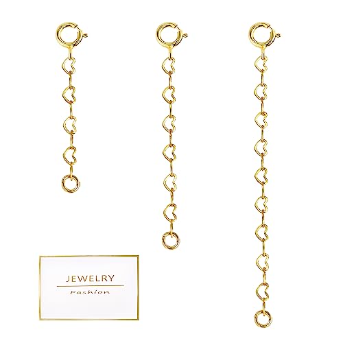Gold Necklace Extenders,14K Gold Chain Extenders with Round Clasp, Durable Plated Solid Brass Necklace Bracelet Anklet Extension Chains(1 2 3 Inch,Gold Heart) - color: C-Gold, size: 1,2,3inch