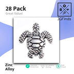 JGFinds 3D Turtle Charm Spacer Beads - 28 Pack of Silver Tone DIY Jewelry Making Supplies; Necklace or Bracelet Bead, Beach Tortoise for Handmade Jewelry or Keychains