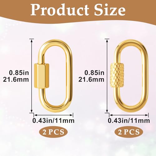 4 Pcs Locking Carabiner Small, Oval Jewelry Carabiner, Silver Carabiner Clasp, Metal Carabiner Necklace for DIY Necklace Bracelets Jewelry Making Hook (Gold, 2 Styles) - color: 4 Pcs-Gold, Style1, Style2