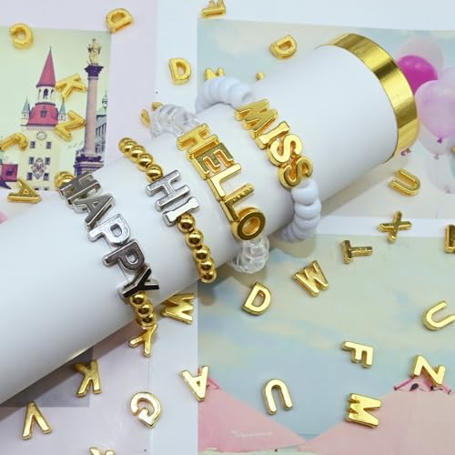 Looconi 400pcs Gold Letter Beads Pendant,A-Z,3D Loose Beads,Plastic Initial Charms for Jewelry Making,Key Chains,Crafts - color: PendantGold
