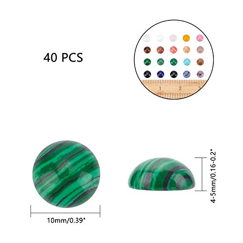 SUPERFINDINGS 40pcs 10mm Half Round Natural Cabochon 20 Color Flat Back Gemstone Cabochon Healing Quartz Chakra Crystal Stone for Bracelet Necklace Jewelry Making - size: 10mm