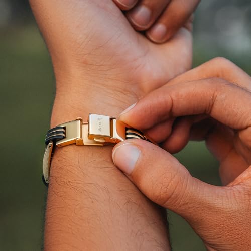 MagnetRX® Magnetic Bracelets for Men – Effective Mens Magnetic Bracelet with Carbon Fiber Inlay – Adjustable Length with Included Sizing Tool(Gold) - color: Gold Carbon Fiber (2X Strength)