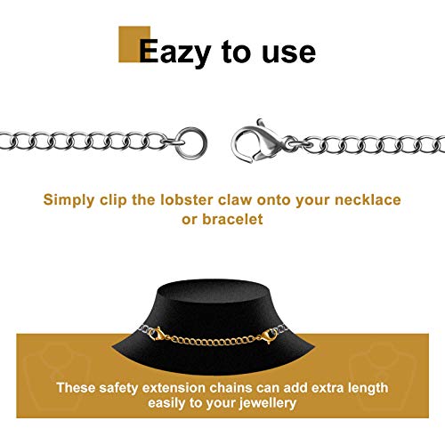Necklace Extenders, 10Pcs Stainless Steel Gold Silver Necklace Bracelet Anklet Extension Chains with Lobster Clasps and Closures for Jewelry Making - color: Gold Silver