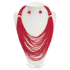 Bocar Necklace for Women, Multi Layer Statement Necklace, Long Chain Chunky Bib Seed Beads Necklace, Necklace Earring Set for Women Gift (NK-10693) - color: Red-set