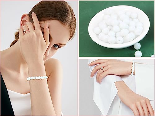 650PCS 8mm Snow White Glass Beads for Jewelry Making,Round Smooth Beads, Bracelet Space Loose Beads for Earring, Necklaces-Adult Craft Supplies - size: 8mm White #361