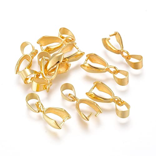 Fashewelry 200pcs Brass Pendant Pinch Bails Golden 8x5mm Inner Diameter Dangle Charm Clasp Clip for Top Drilled Bead Necklace Earring Jewelry Making Pin:0.9MM - color: Golden