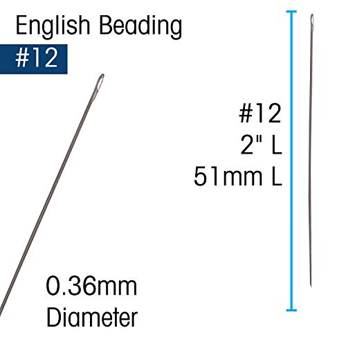 The Beadsmith English Beading Needles, Size 12, 4 Needles per Card, Made in England, Use for Loom Weaving Beadwork, Off-Loom Stitching and Jewelry Making with Seed Beads