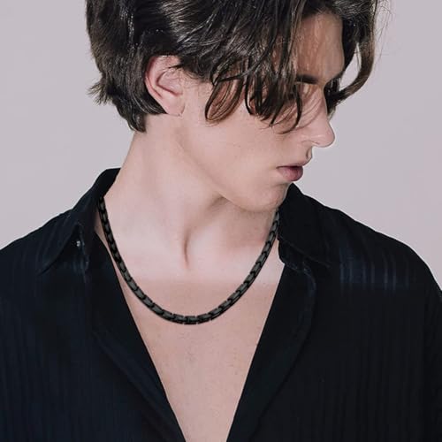 Magnetic Necklace - Titanium Necklace for Men Women Stainless Steel Ultra Strength Magnets - with Adjustable Sizing Tool and Present Box - color: Black