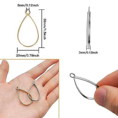 60pcs Open Bezels for Resin,Open Frame Pendant Teardrop Hollow Frame Pendants Open Back Frame Pendant for Pressed Flower,Earrings,Bracelet,DIY Crafts(K Gold,White K) - color: K Gold,White K;Teardrop