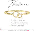 Mothers Day Gifts - Beaded Bracelets for Women 14K Silver Gold Plated Stretch Handmade Ball Bracelets Cute Charm Bracelet Dainty Stackable Cross Heart Bow Wave CZ Circle Trendy Jewelry Easter Gifts - color: double-circle
