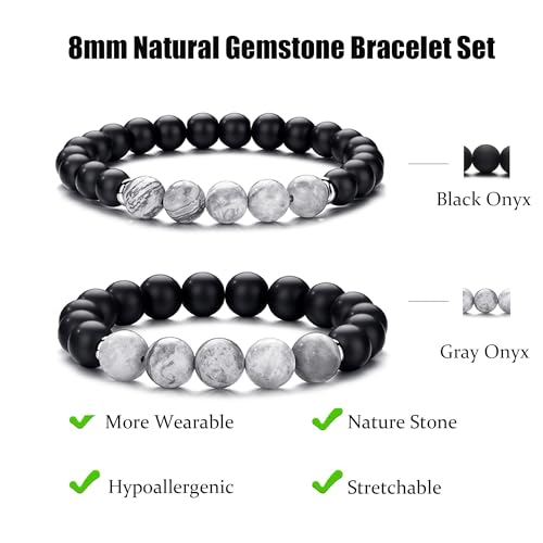 RANKEEF Tiger Eye Bracelet For Men 8MM Natural Stone Stretch Adjustable Black Crystal Beaded Bracelet for Men Women Gifts - color: 2,gray,black