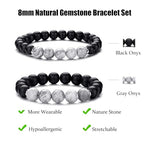 RANKEEF Tiger Eye Bracelet For Men 8MM Natural Stone Stretch Adjustable Black Crystal Beaded Bracelet for Men Women Gifts - color: 2,gray,black