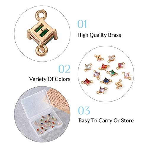 20pcs Cubic Zirconia Links Connectors 10 Color Rhombus Crystal Double Loop Charms Retro Golden Dainty Pendant for DIY Jewelry Bracelets Necklaces Keychain Making