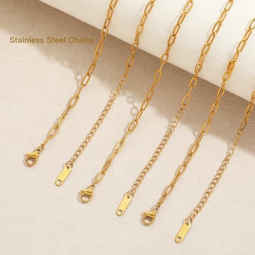 Swyabi 20 PCS Gold Plated Necklace Bracelet Chains Bulk Stainless Steel Paperclip Chain with Extender for Jewelry Making - color: 3x7.5mm Gold